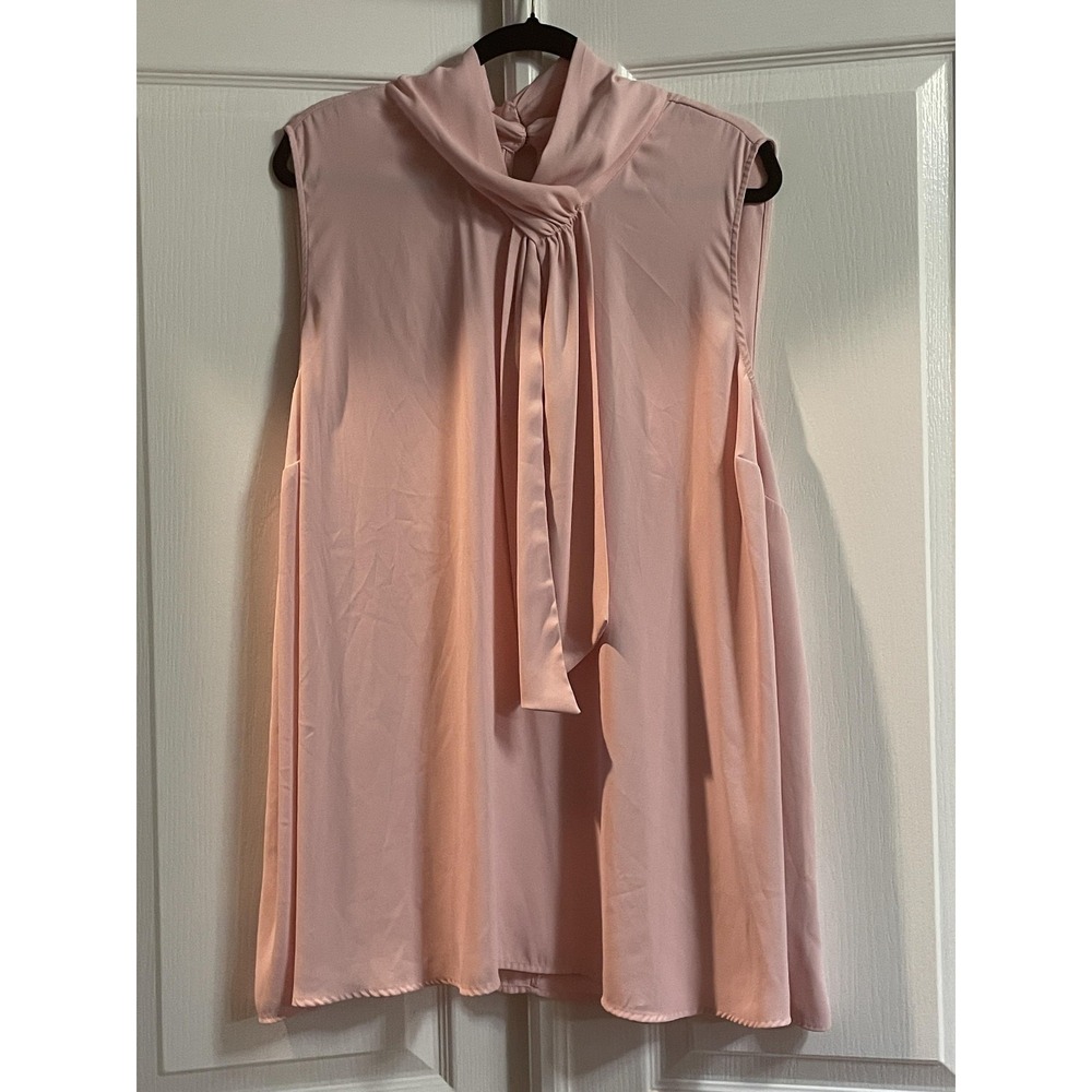 Torrid Blouse Womens 4 Pink Solid High Neck Bow Tie Sleeveless Tunic Top Plus